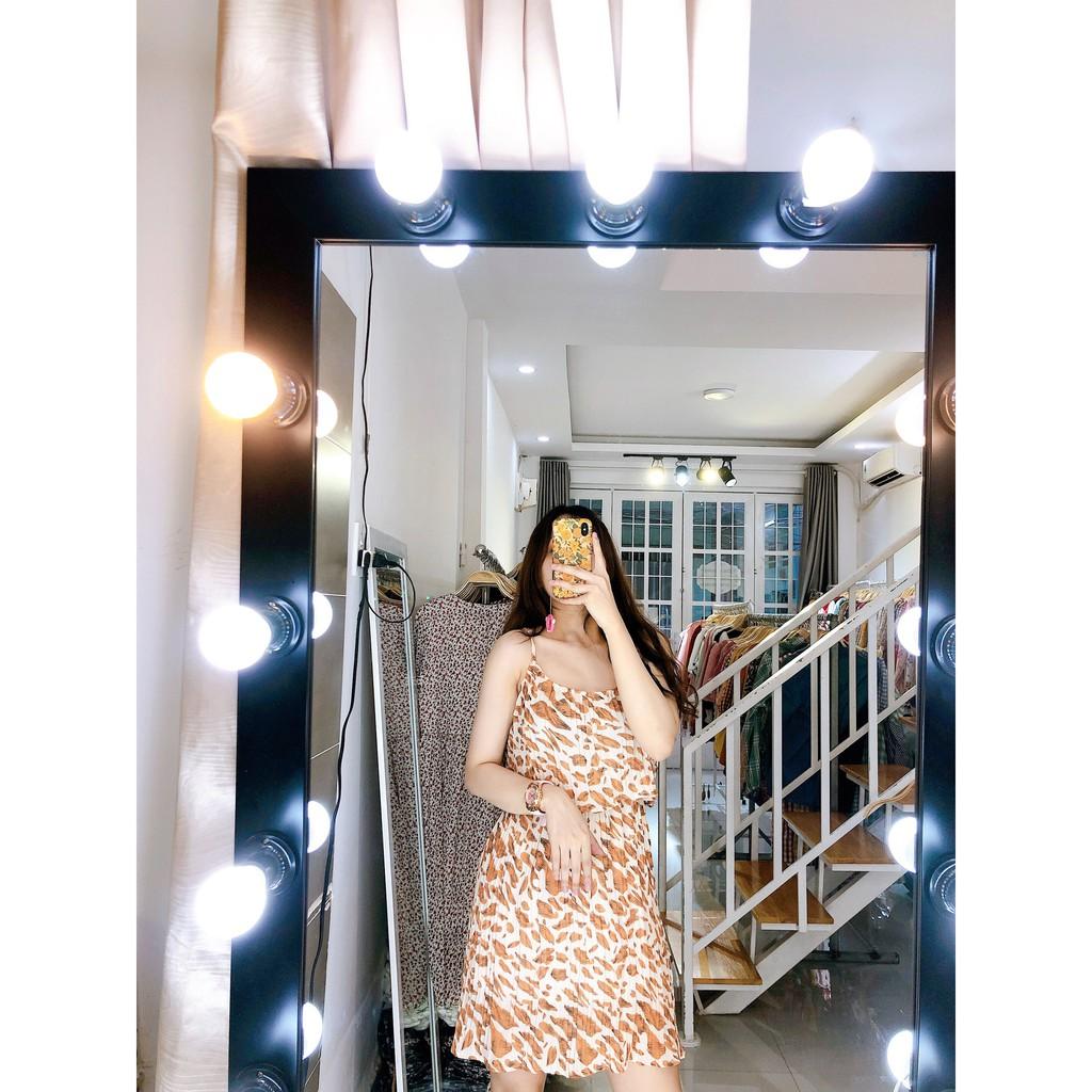 Đầm hoa hai dây xếp ly