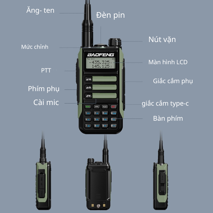 Bộ đàm cầm tay Sothing Baofeng UV-16, băng tần kép, chống nước IP68, Pin Li-on sạc trực tiếp bằng cổng USB, Type-C - Hàng chính hãng