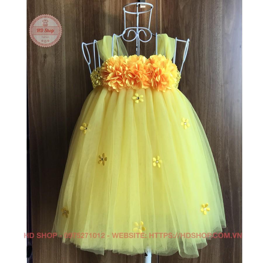 Váy tutu cho bé ️️ Váy tu tu vàng hoa xù nhí cho bé gái thôi nôi
