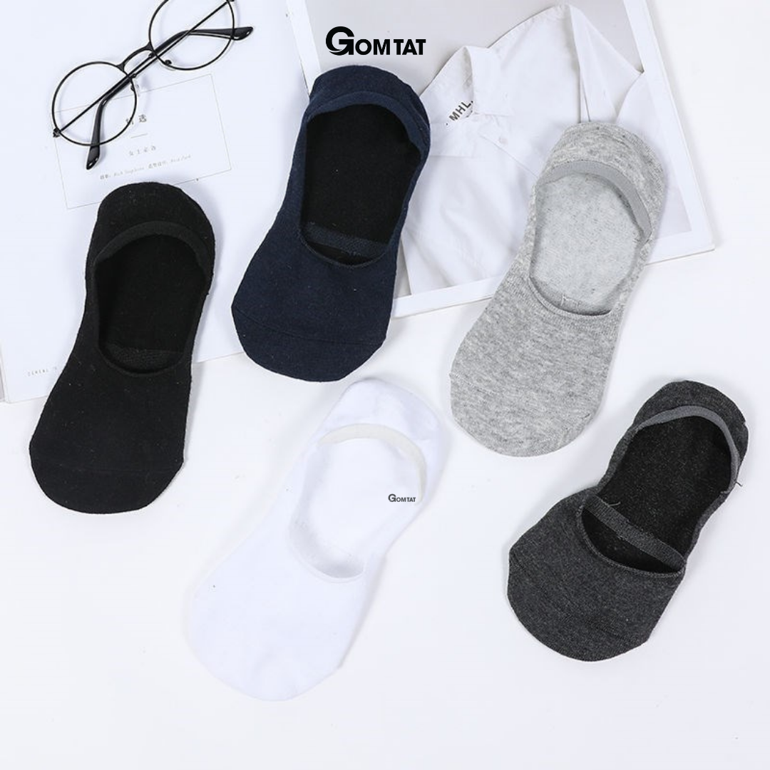 Combo 5 Đôi Tất Nam Mang Giày Lười Vải Cotton Mềm Mại Thoáng Mát Có Đệm Cao Su Chống Trượt Gót Chân - TAT-LUOI-02-CB5