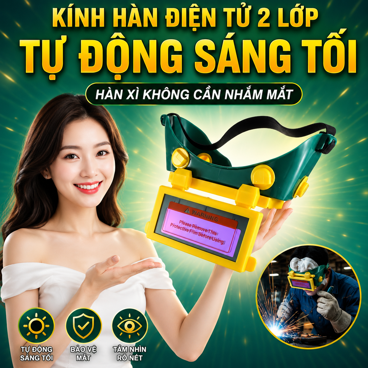 Kính Hàn Xì Tự Động Đổi Màu 2 Lớp – Chống Khói, Quan Sát Rõ Khi Hàn, phụ kieejnngoaif trời