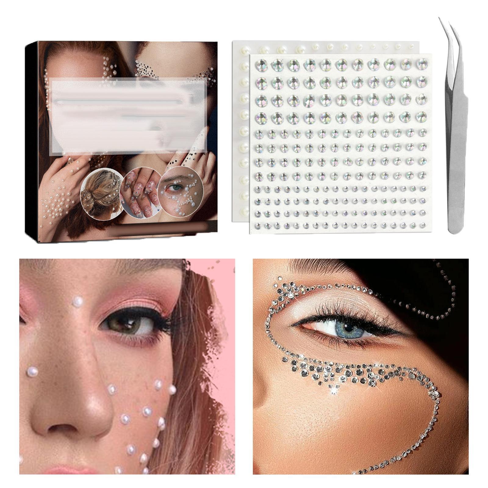 2x Clear Rhinestones Stickers Assorted Size Flash for Face