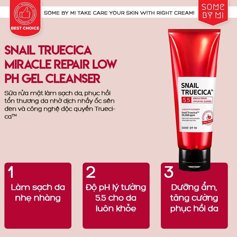 Sữa rửa mặt Some By Mi Snail Truecica Miracle Repair Low PH Gel Cleanser