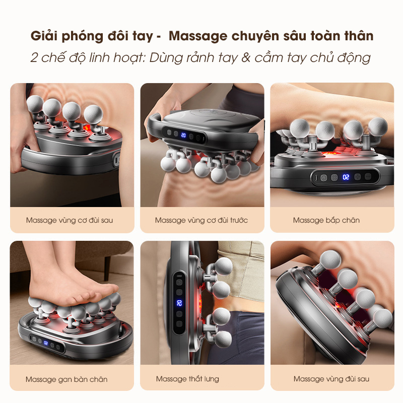 Máy Massage Cầm Tay JIDOSA 16 Đầu  -  8 đầu - 6 đầu Giảm Đau Cơ Sâu, Động Cơ Êm, Pin Lâu, 9 Chế Độ Bảo hành 12 tháng Chính Hãng