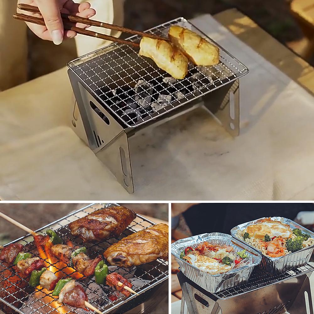 Bếp Nướng Ngoài Trời Mini Thép Không Gỉ Phù Hợp Cắm Trại Dã Ngoại Bbq Có Thể Gấp Gọn Kèm Vỉ Nướng