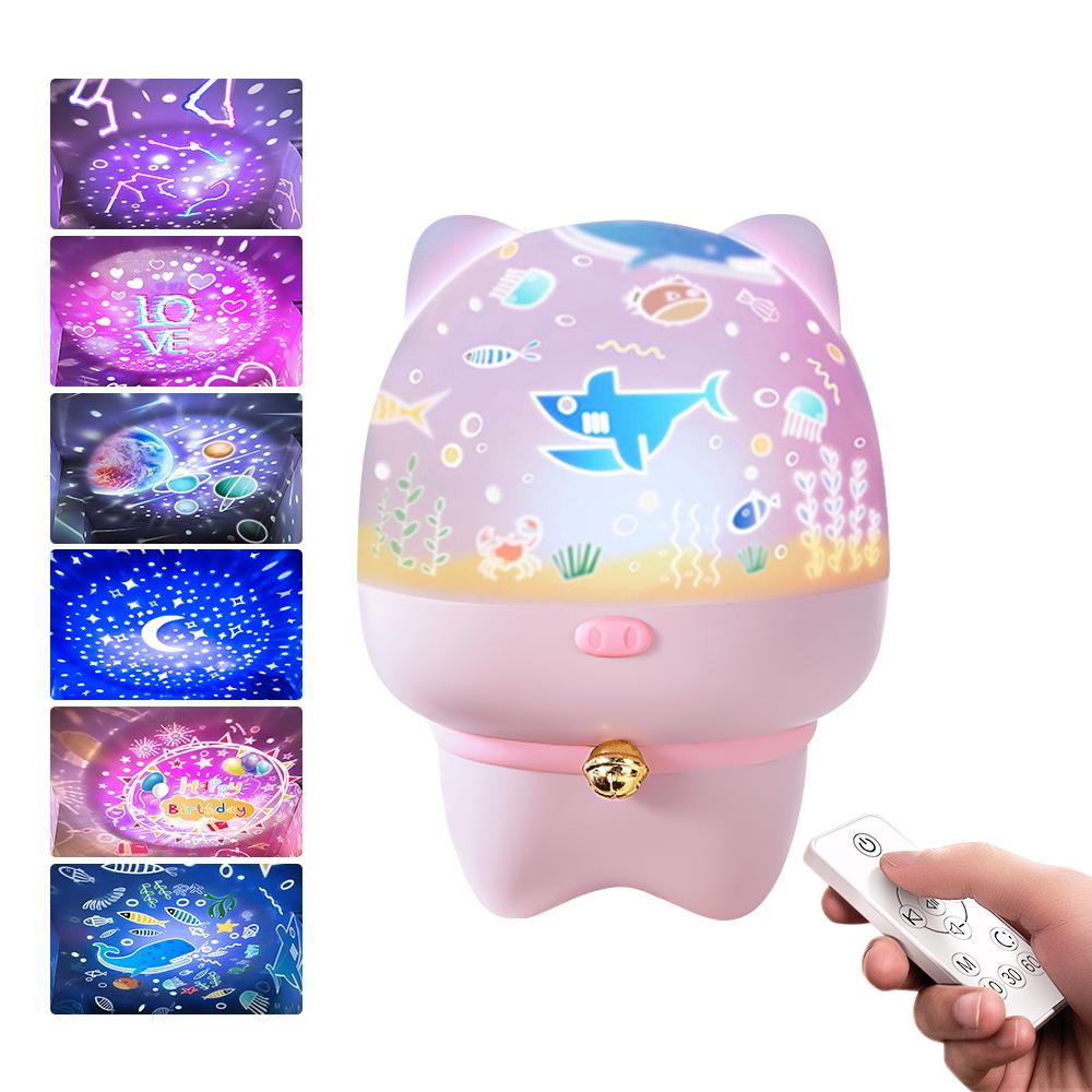 Đèn ngủ ban đêm 6 theme 5 màu kết nối bluetooth điều khiển từ xa, có thể xoay, sạc lại