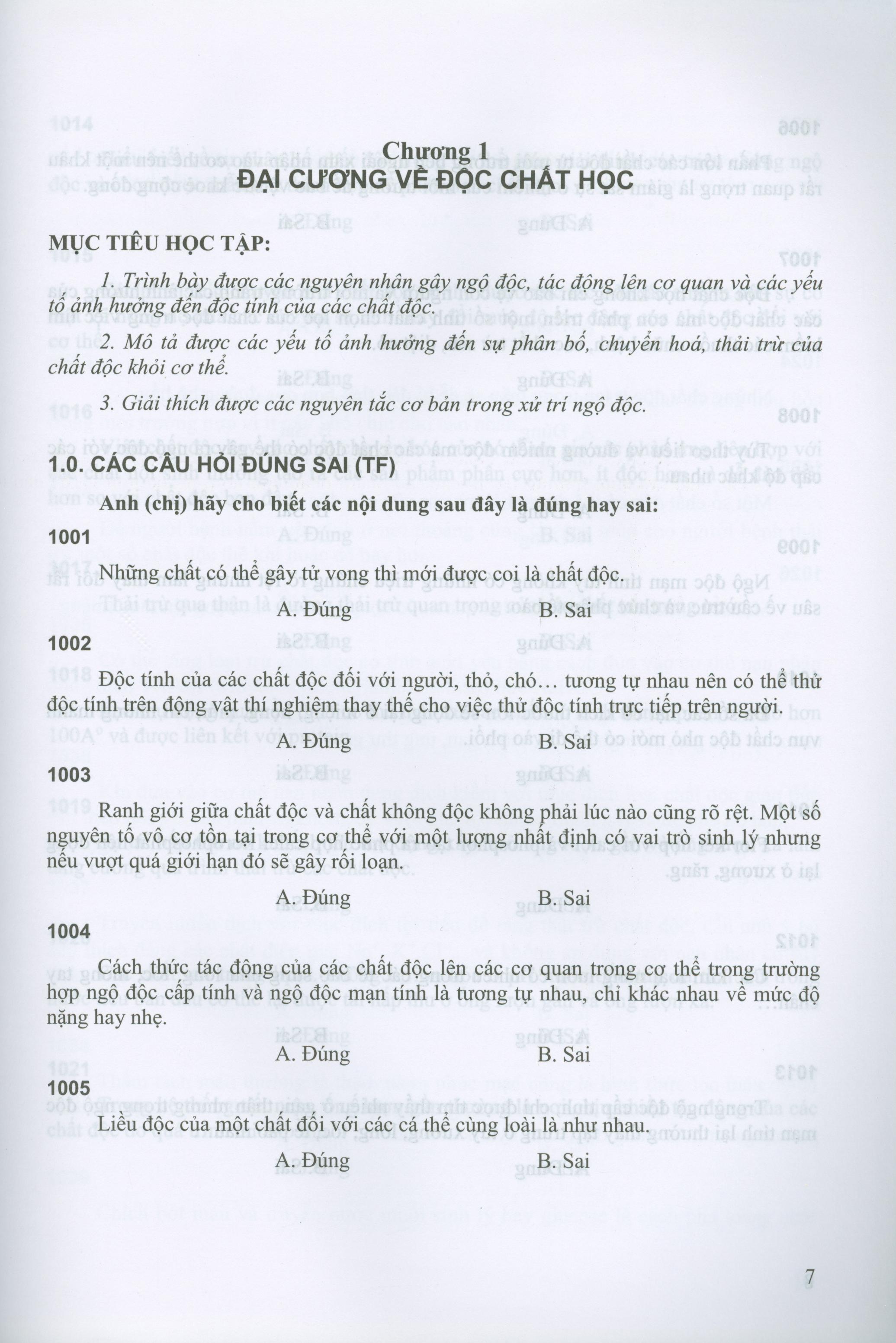 Câu Hỏi Trắc Nghiệm Độc Chất (Tài liệu đào tạo dược sĩ đại học)