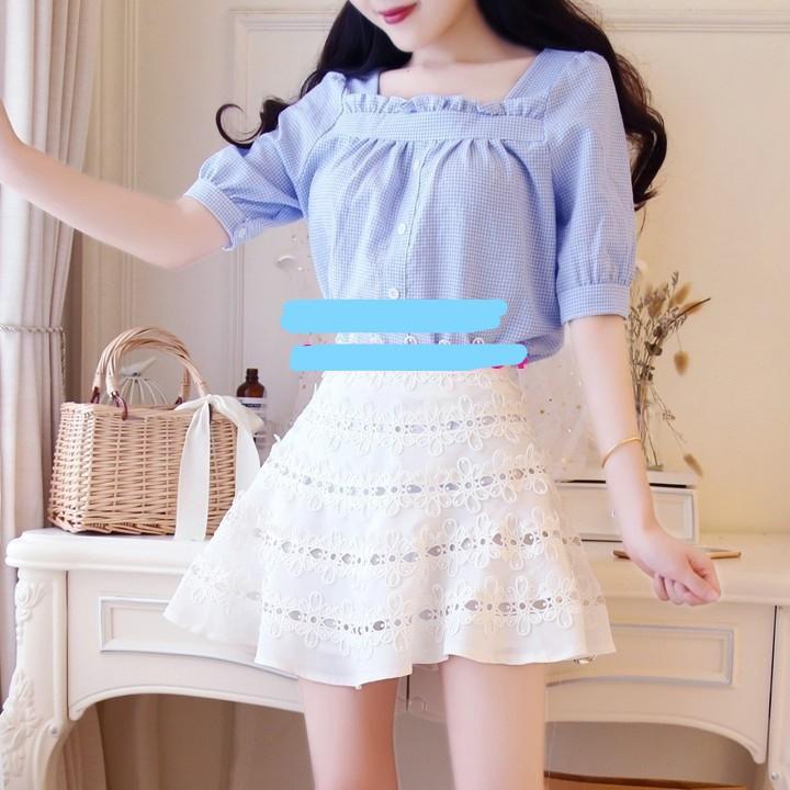 ÁO CỔ VUÔNG SỌC CARO XINH XẮN