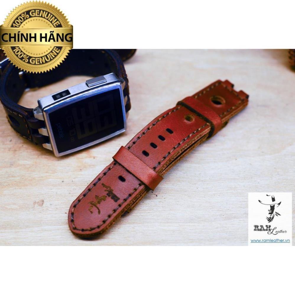 DÂY ĐỒNG HỒ PEBBLE STEEL DA BÒ THẬT RAM LEATHER - HÀNG CHÍNH HÃNG