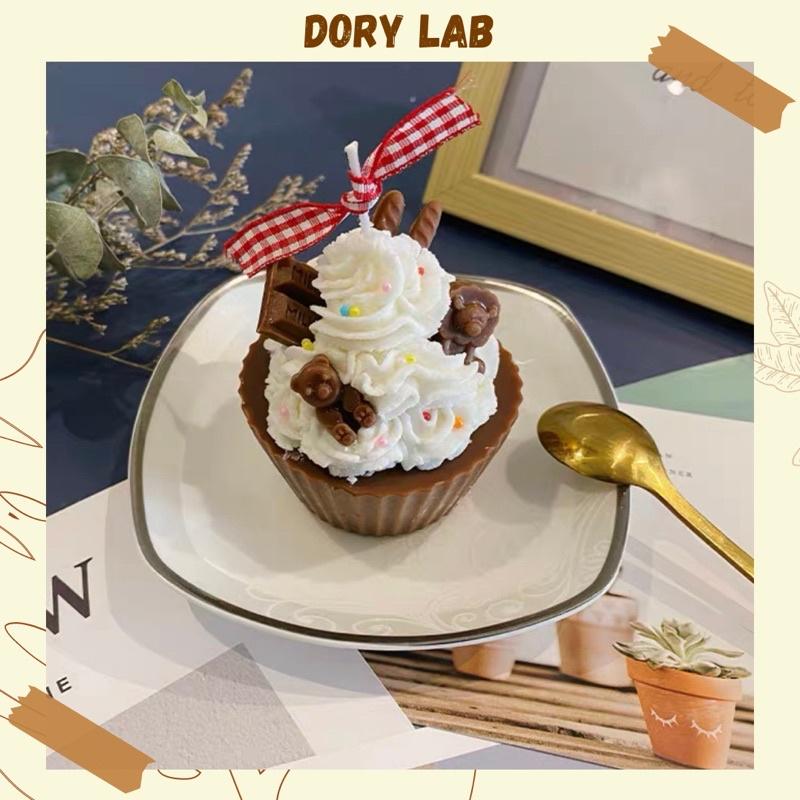 Nến Thơm Cupcake Sôcôla Phủ Kem Mix Topping Handmade, Phụ Kiện Decor Chụp Ảnh - Dory Lab