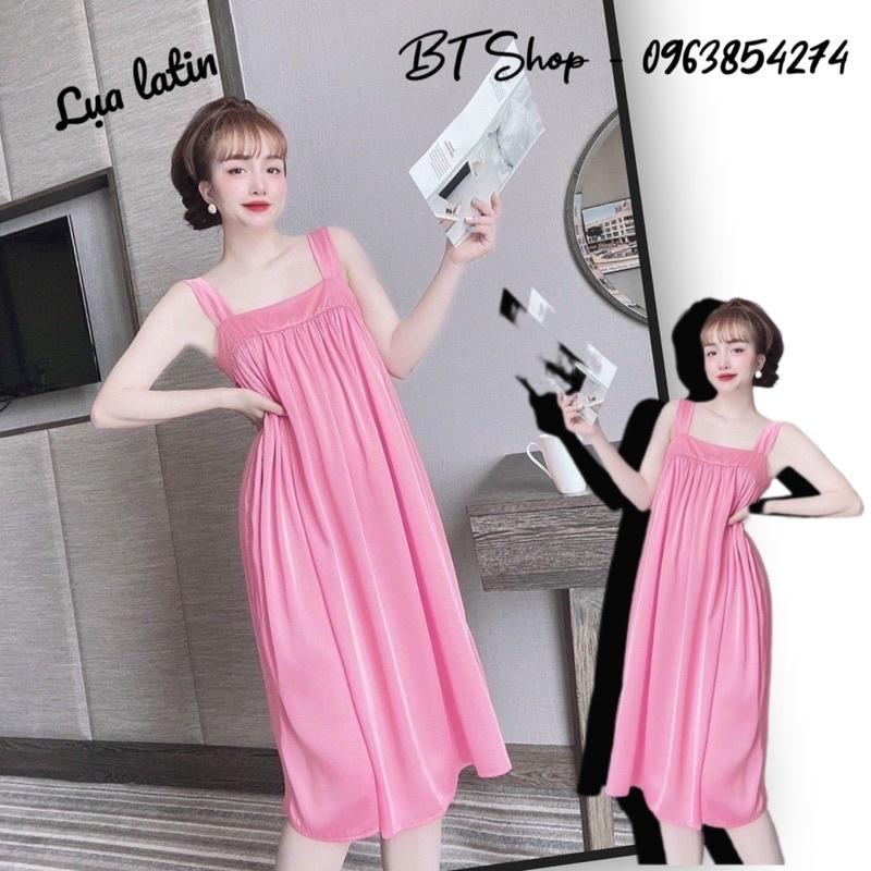 Đầm váy ngủ mặc nhà lụa latin trơn xoè freesize 42-57kg
