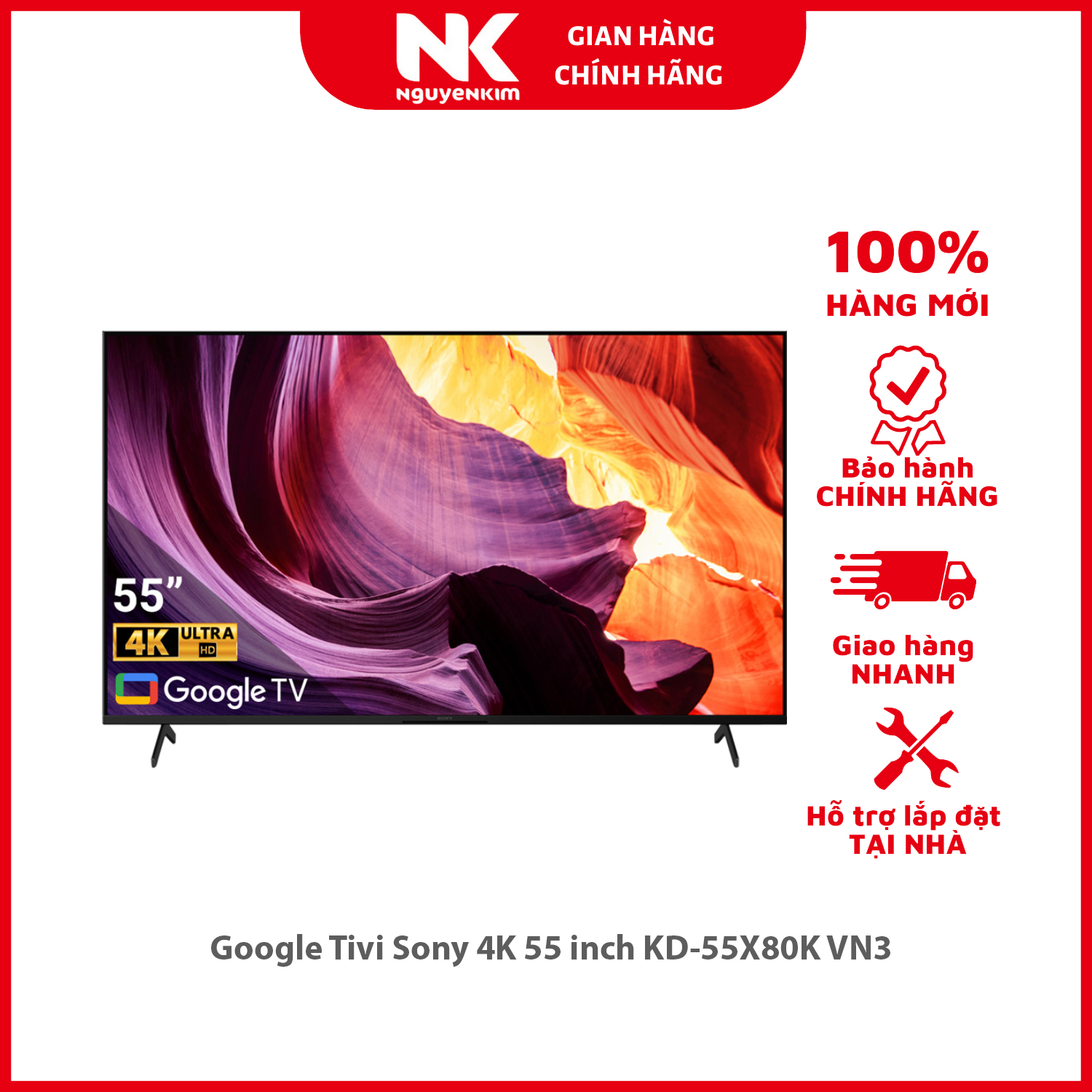 Google Tivi Sony 4K 55 inch KD-55X80K VN3 - Hàng chính hãng