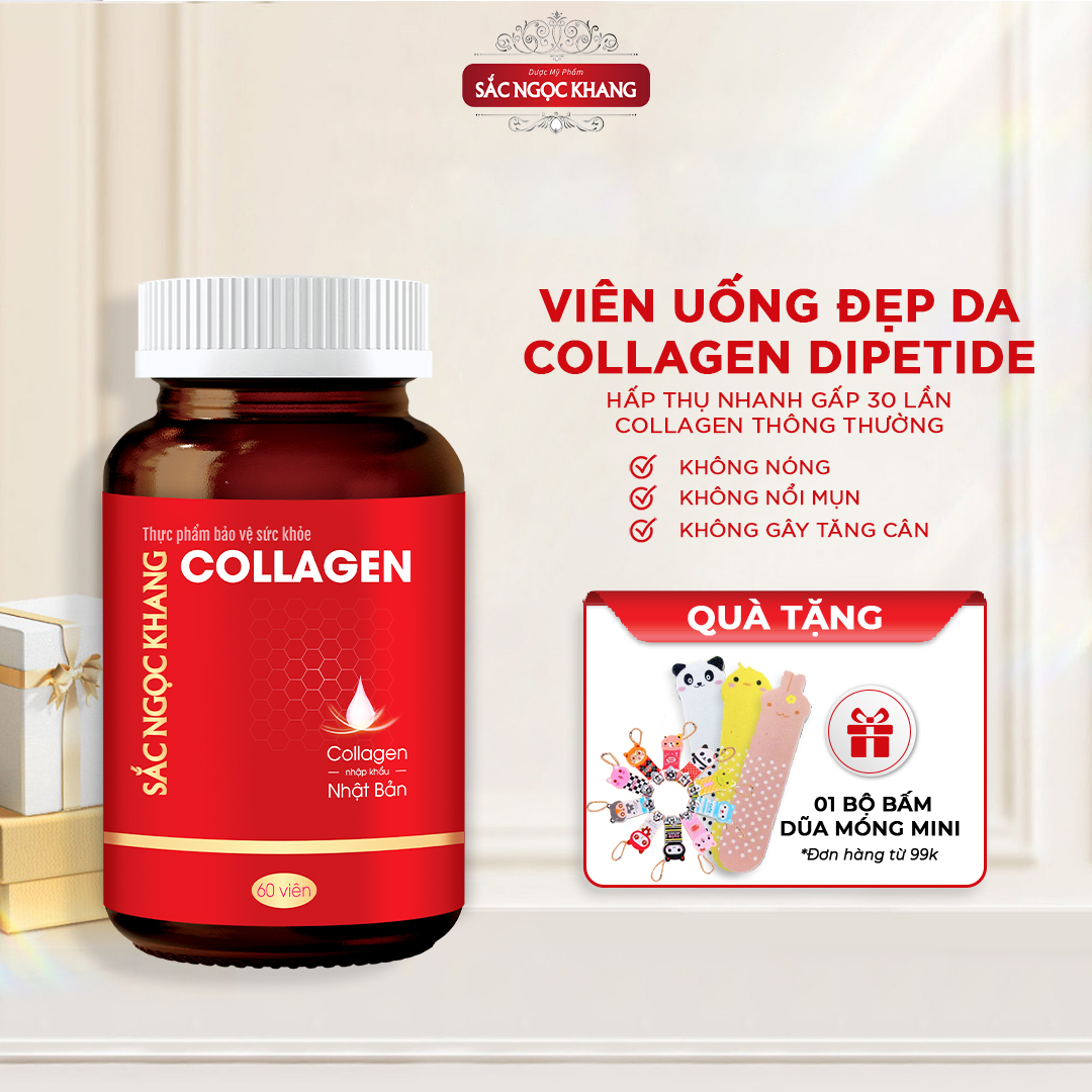 Collagen Sắc Ngọc Khang thế hệ mới 100% nguyên liệu nhập khẩu từ Nhật Bản Hộp 60 viên