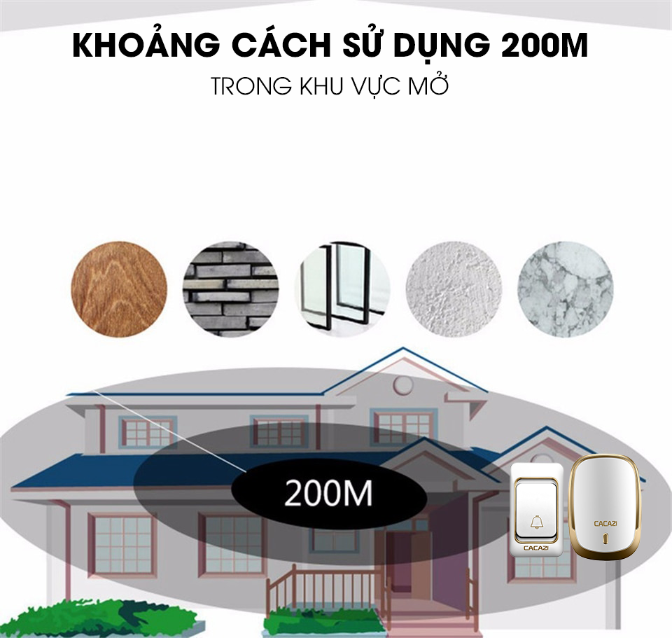 Chuông cửa không dây Cacazi CA-12, 3 mức âm lượng, 38 nhạc chuông