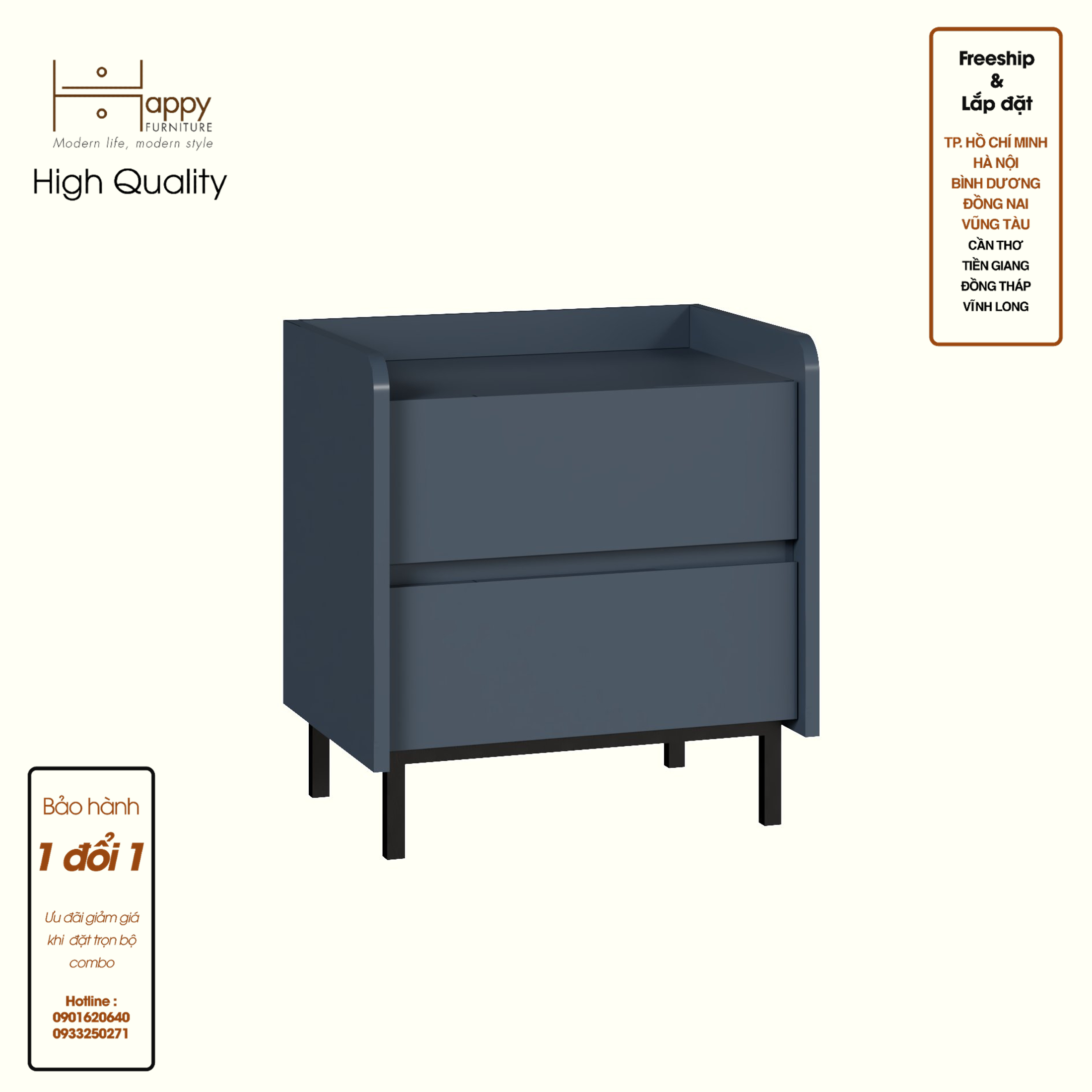[Happy Home Furniture] LAVIA, Táp đầu giường 2 ngăn kéo - chân sắt, 50cm x 40cm x 54cm ( DxRxC), THK_153