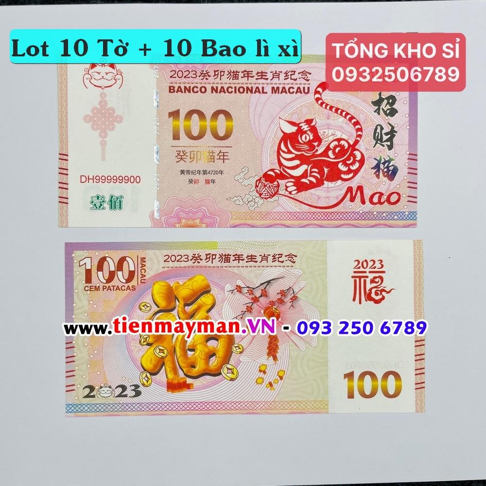 Combo 10 Tờ Tiền Hình Con Mèo 100 Macao Lưu Niệm, tặng kèm bao lì xì 2023, Lì Xì Tết - NELI