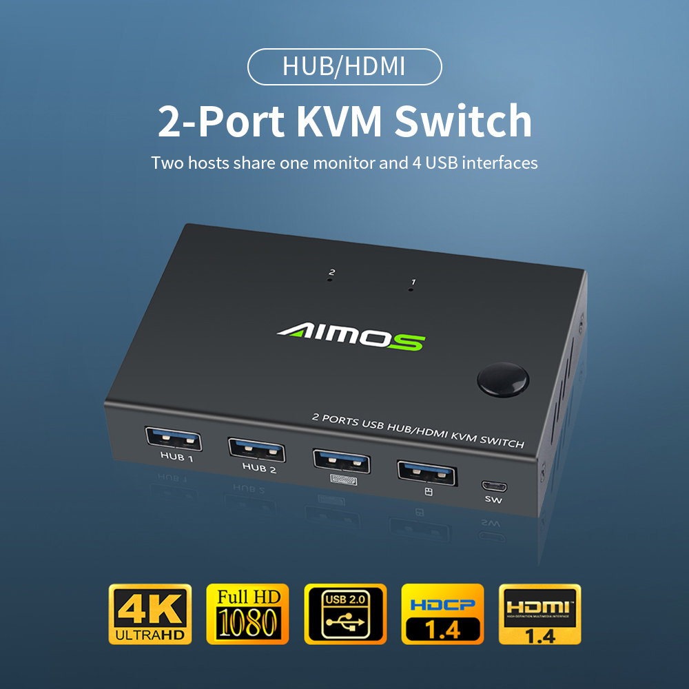 Bộ chuyển mạch bàn phím&chuột USB AIMOS AM-KVM201CC HDMI KVM 2 cổng Hỗ trợ 4K * 2K @ 30Hz