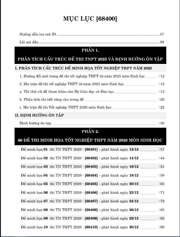 Sách 60 Đề Minh Họa Tốt Nghiệp THPT 2026 - Môn Sinh Học