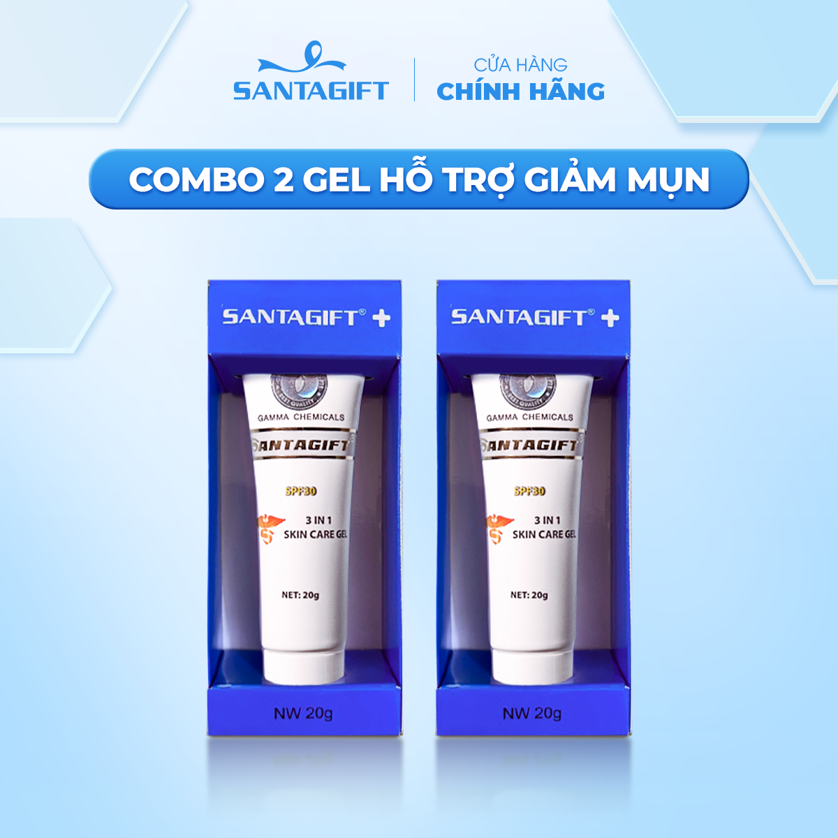 Combo 2 Gel giảm mụn và thâm Gamma SANTAGIFT thông thoáng lỗ chân lông 20G