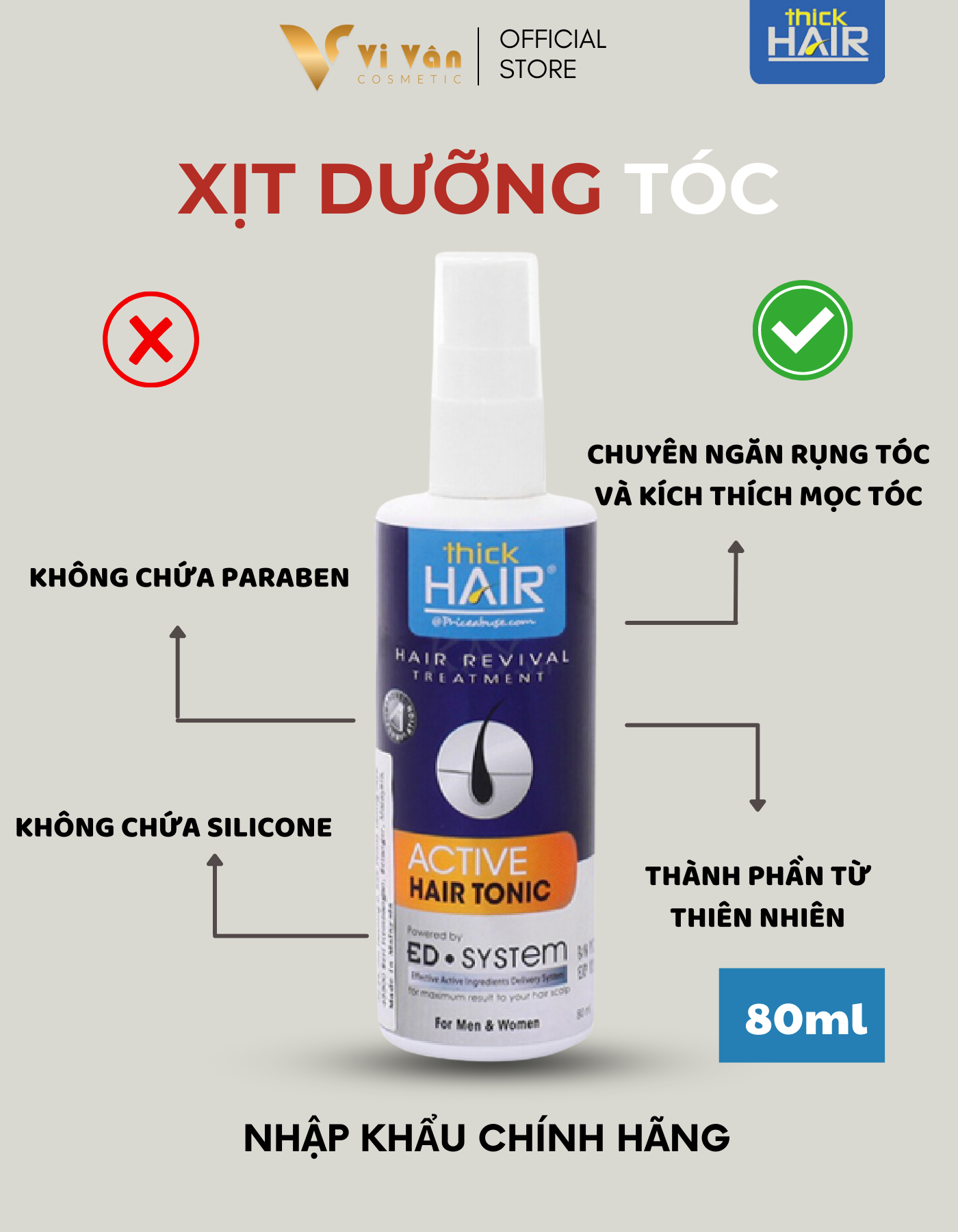 Hình ảnh Xịt Nước Kích Mọc Tóc THICK HAIR TONIC 80ML I Tinh Chất Ngăn Rụng Tóc, Dưỡng Tóc - ( Vivan _ Cosmetics )