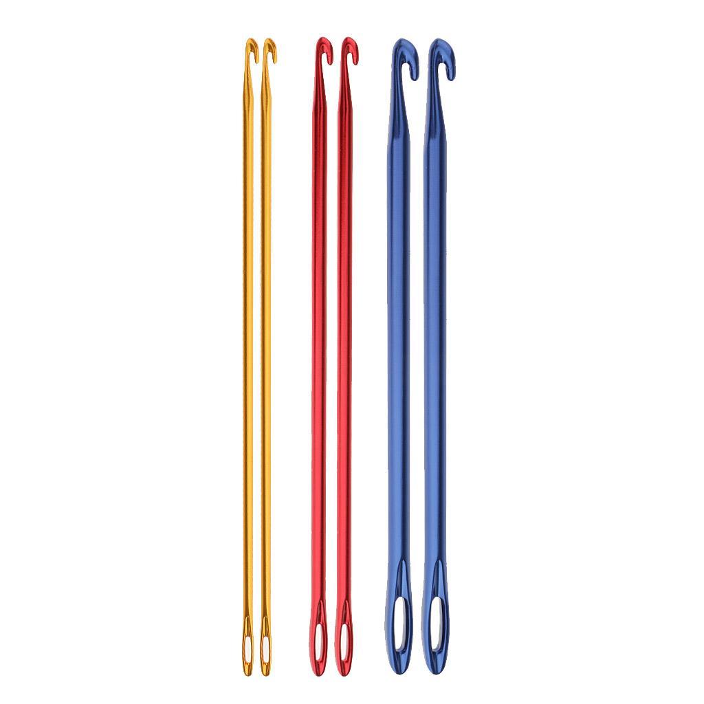 6Pcs Afghan Aluminium Crochet Hook Knitting Needle Hand Knit Tool With Threading Hole