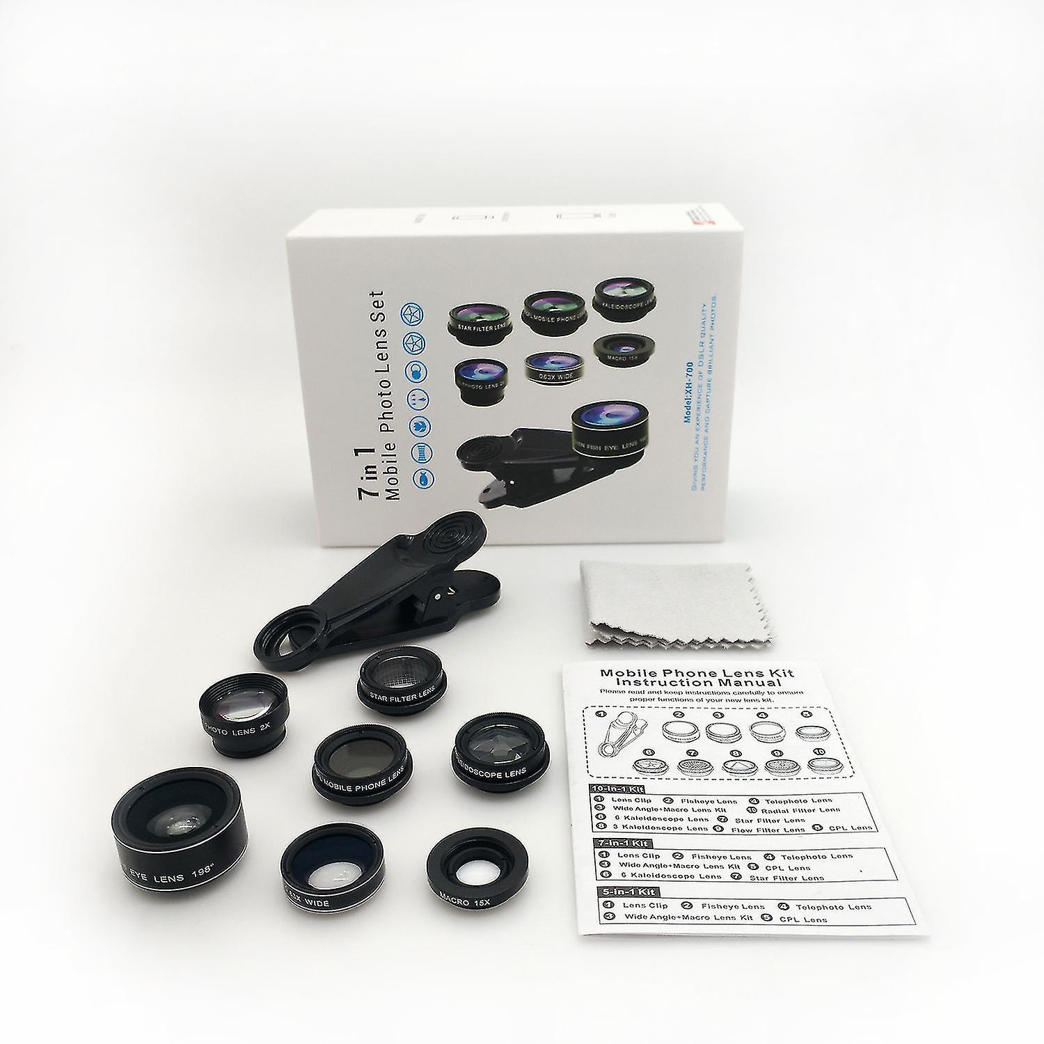 Máy ảnh camera 7 trong 1 KIT LENS MACRO MACRO MACRO MACRO + LENS FISH MEY + 2X Telezoom Lens + Kính vạn hoa / KPL cho điện thoại thông minh / pixel / / Andro
