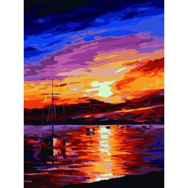 Tranh tô màu theo số Tranh sơn dầu số hoá hình hoàng hôn bình minh size 40*50cm kèm khung