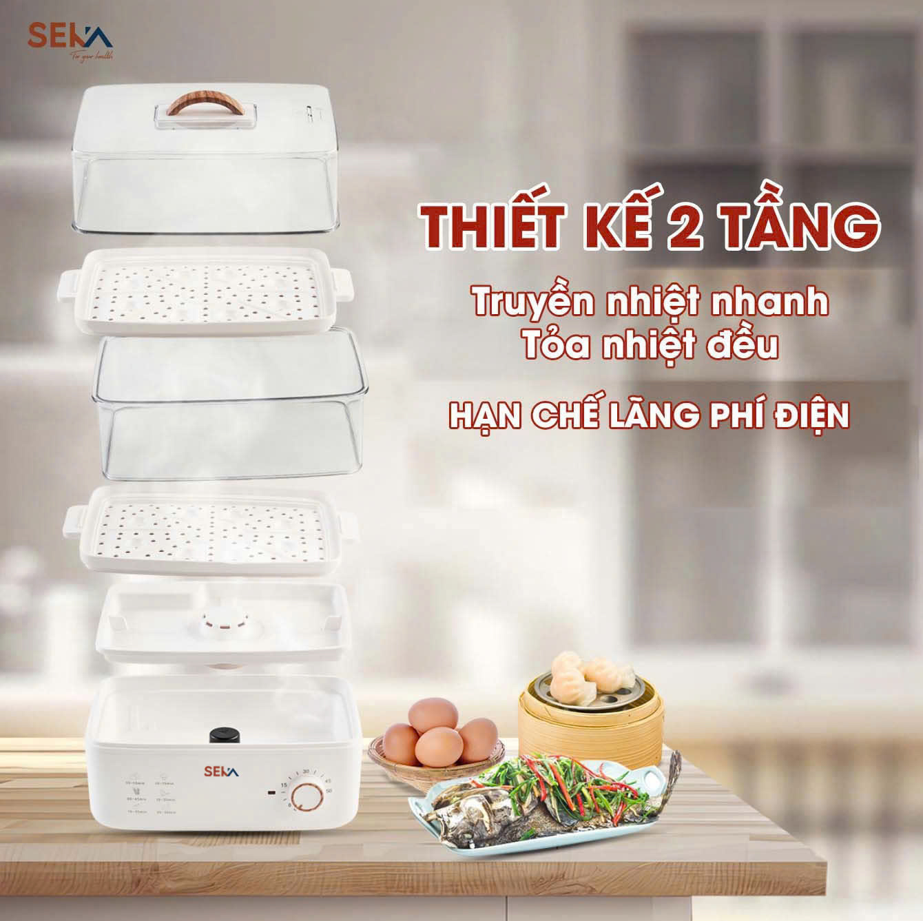 Nồi Hấp Điện 2 Tầng Đa Năng SEKA, Hấp Gà Nguyên Con Thể Tích 21 Lít, Tỏa Nhiệt Đều Giữ Nguyên Vị Dinh Dưỡng