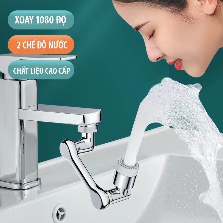 Loại INOX - Đầu Nối Vòi Nước Xoay 1080 độ - Đầu Vòi Nước Thông Minh Lắp Bồn Rửa Mặt - Hai Chế Độ Nước - Hàng Nhập Khẩu