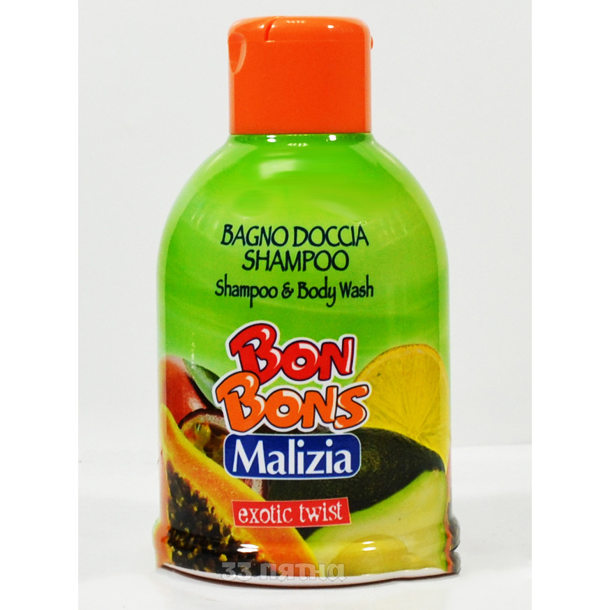 Sữa tắm gội trẻ em Malizia Bon Bons Exotic Twist hương trái cây 500ml tặng kèm móc khóa
