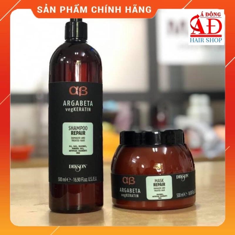 BỘ DẦU GỘI Ủ DIKSON ARGABETA KERATIN REPAIR PHỤC HỒI TÓC HƯ TỔN ITALY 500ML