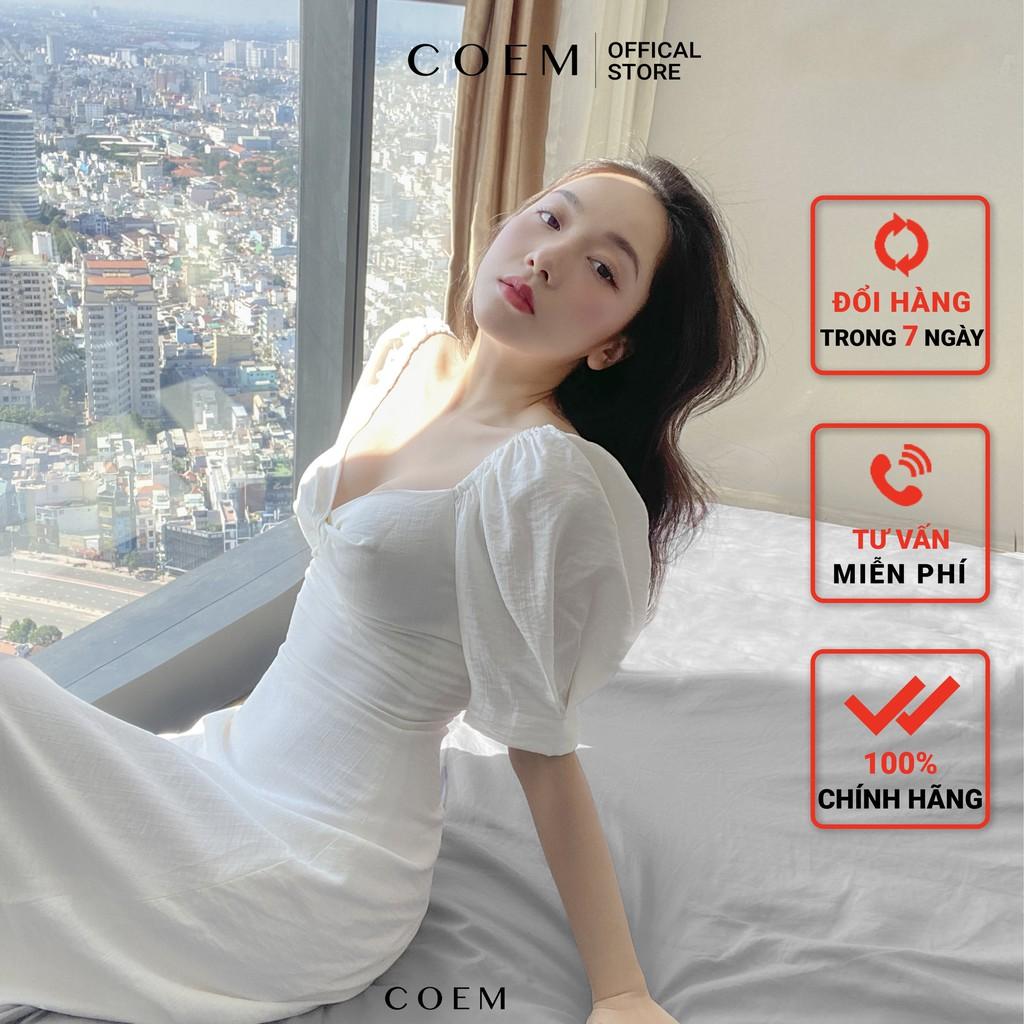 Đầm Dáng Dài Cup Ngực Cách Điệu Tay Phồng Màu Trắng Chât Liệu Linen Cao Cấp CO EM Thiết Kế Phù Hợp Mọi Lúc Mọi Nơi