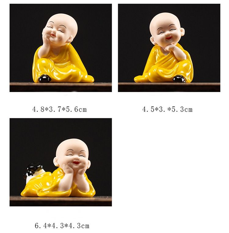 Bộ Tượng Chú Tiểu Hoan Hỉ Vô Ưu Áo Vàng Gốm cao cấp_ Hàng chính hãng