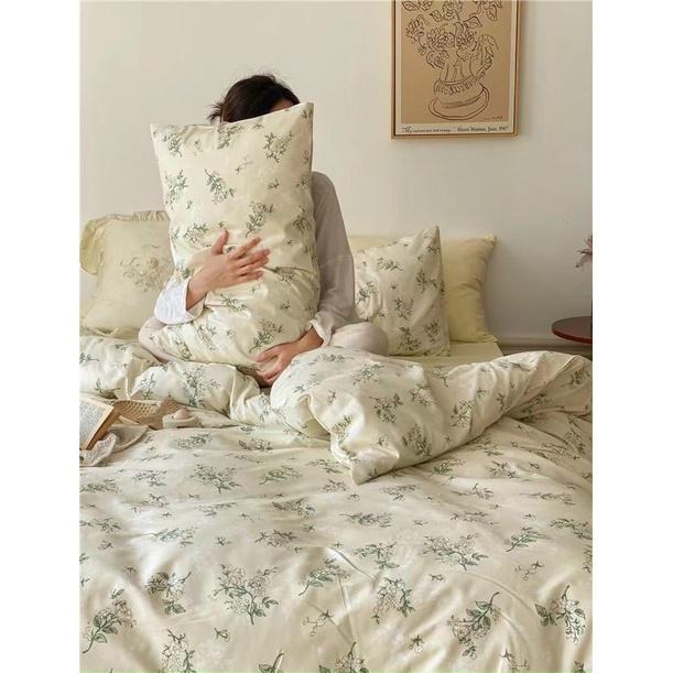 Set Chăn Ga Gối Cotton Living 100%cotton Hàng Nhập Khẩu Hoa Nhí Vintage Nhẹ Nhàng