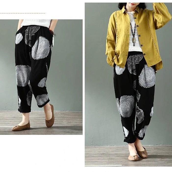 Quần bomber nữ họa tiết chất vải thô linen mềm mát, thời trang phong cách trẻ - Đen