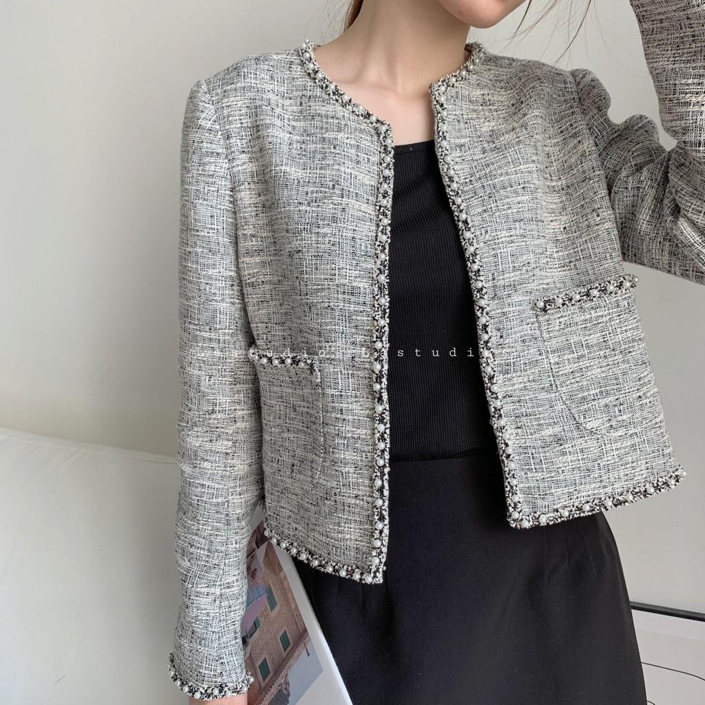 Áo khoác dạ tweed hoạ tiết Hàn Quốc