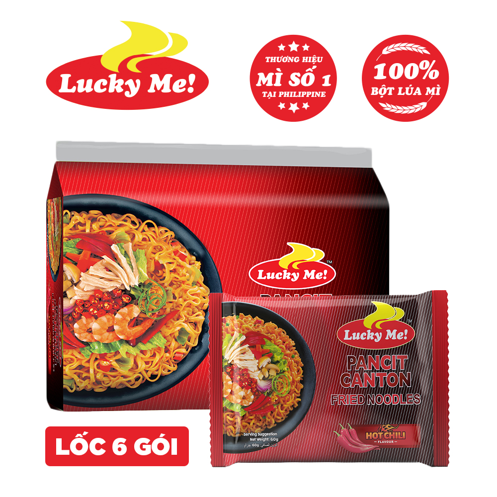 Lốc 6 gói mì xào Pancit Canton hương vị cay Lucky Me 60g