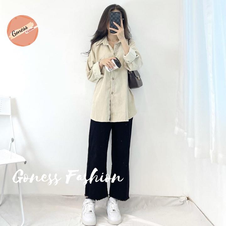 Áo sơ mi nữ Goness dáng bomber phong cách khoác ulzang Hàn Quốc chất liệu nhung tăm đẹp AS02