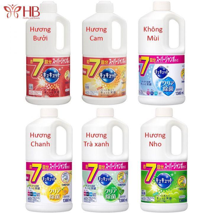 Nước rửa bát đậm đặc Kyukyuto KAO 1380ml Nội Địa Nhật Bản (shop giao mùi ngẫu nhiên