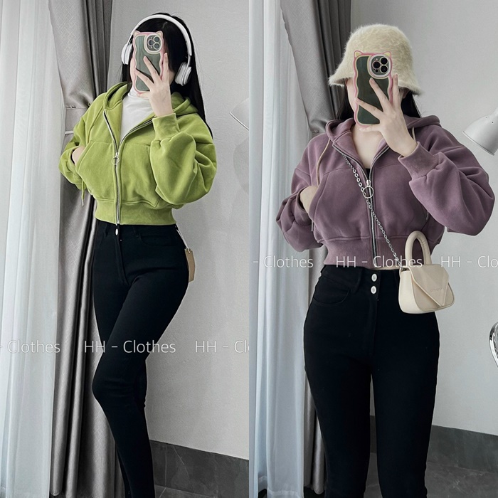 ÁO KHOÁC LẠNH UNISEX NỮ LỬNG CROPTOP TAY DÀI CÓ NÓN RỘNG MÀU TRƠN THU ĐÔNG CHỐNG NẮNG THỂ THAO DẠO PHỐ ĐI CHƠI ĐI HỌC