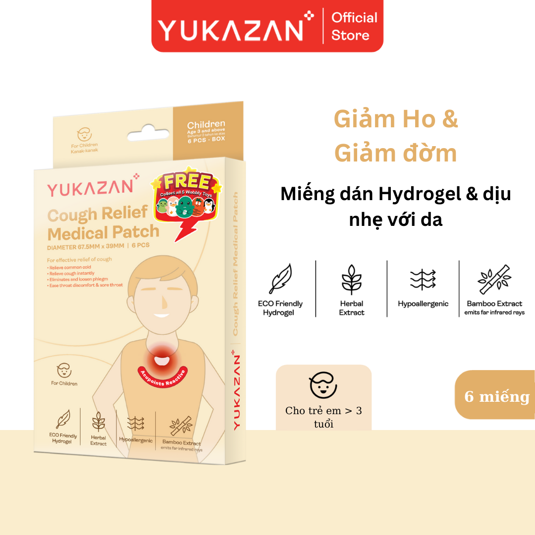 Miếng Dán Giảm Ho Yukazan Cho Trẻ Em - Hộp 6 Miếng