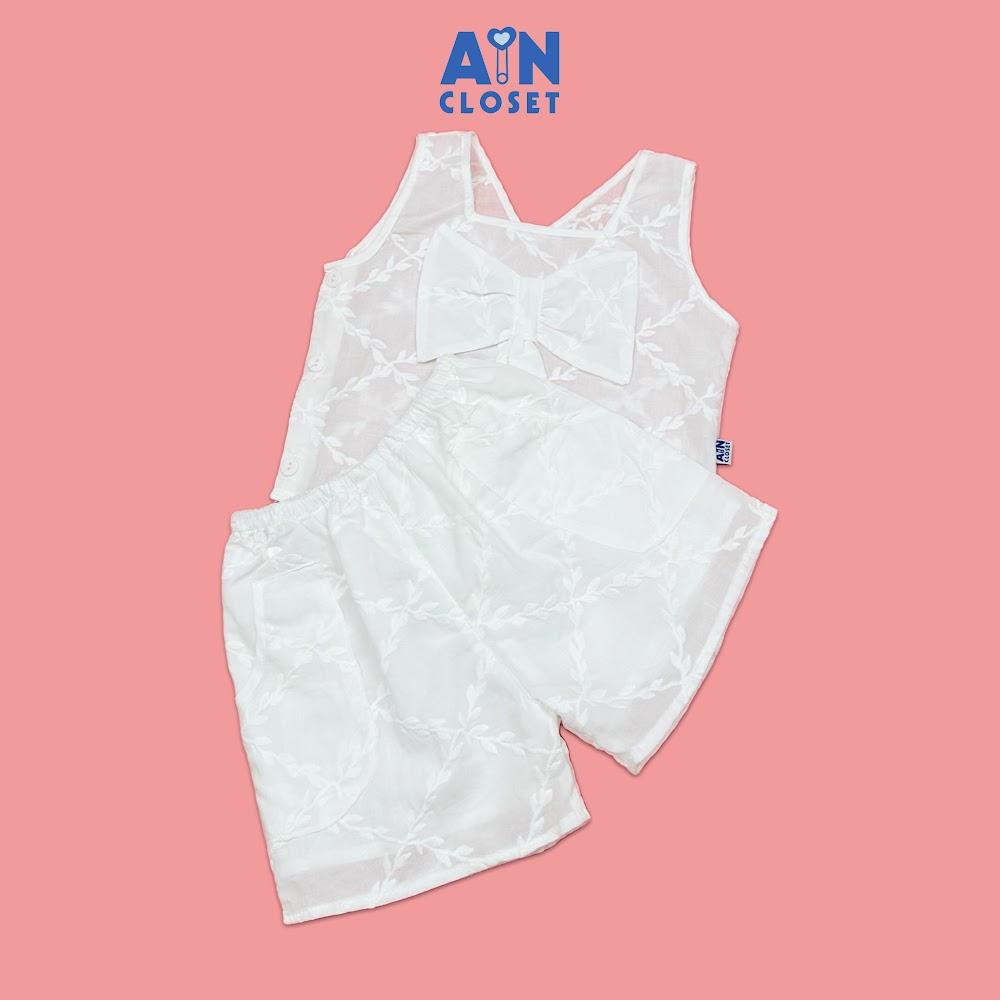 Bộ quần áo Ngắn bé gái họa tiết Lá Thêu Trắng Cotton - AICDBGVJ4UDF - AIN Closet