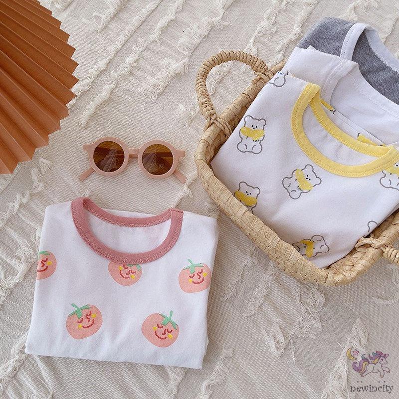 Áo Thun Tay Dài Vải Cotton In Hoạt Hình Kiểu Hàn Quốc Dễ Thương Cho Bé