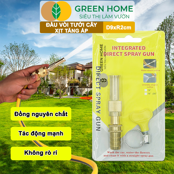 Đầu Vòi Xịt Tăng Áp GreenHome, D9xR1,5cm, Bằng Đồng, Dùng Tưới Cây, Rửa Xe, Rửa Sân Vườn