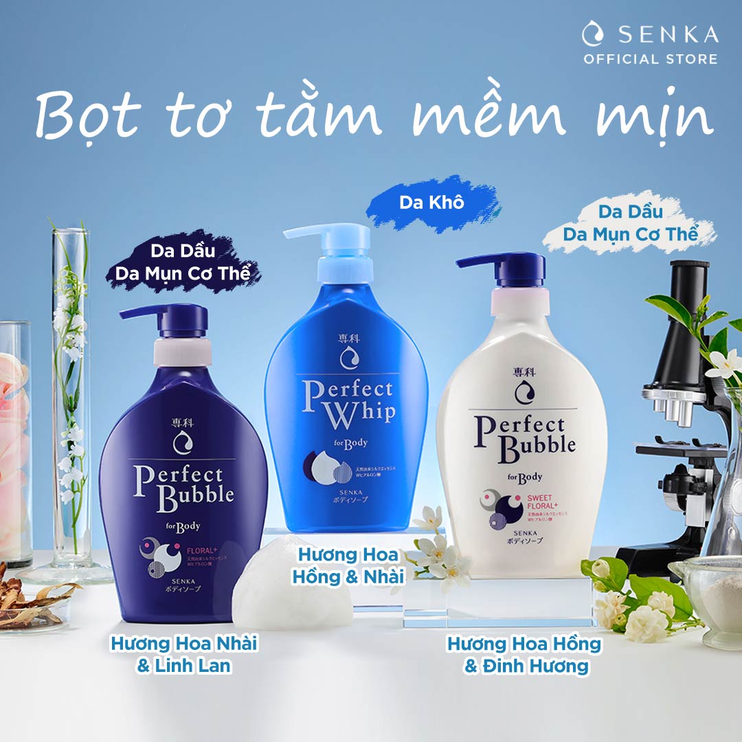 Sữa tắm dưỡng ẩm hương hoa tươi mát Senka Perfect Bubble for Body Floral Plus 500ml