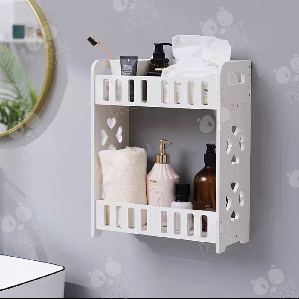 Kệ nhà tắm 2 tầng vuông chống nước 100%, màu trắng