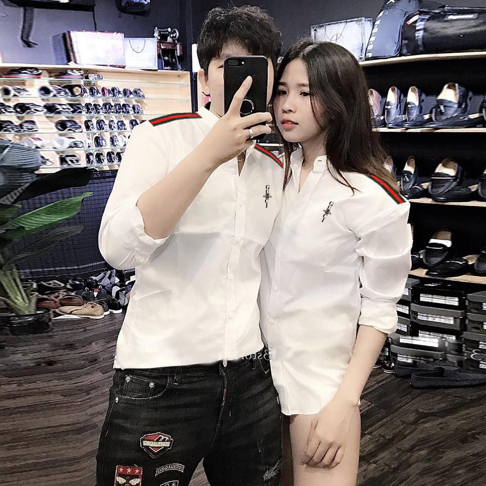 Áo Sơ Mi Cặp Đôi Cổ Trụ NY Cao Cấp | Áo Đôi Nam Nữ Đẹp