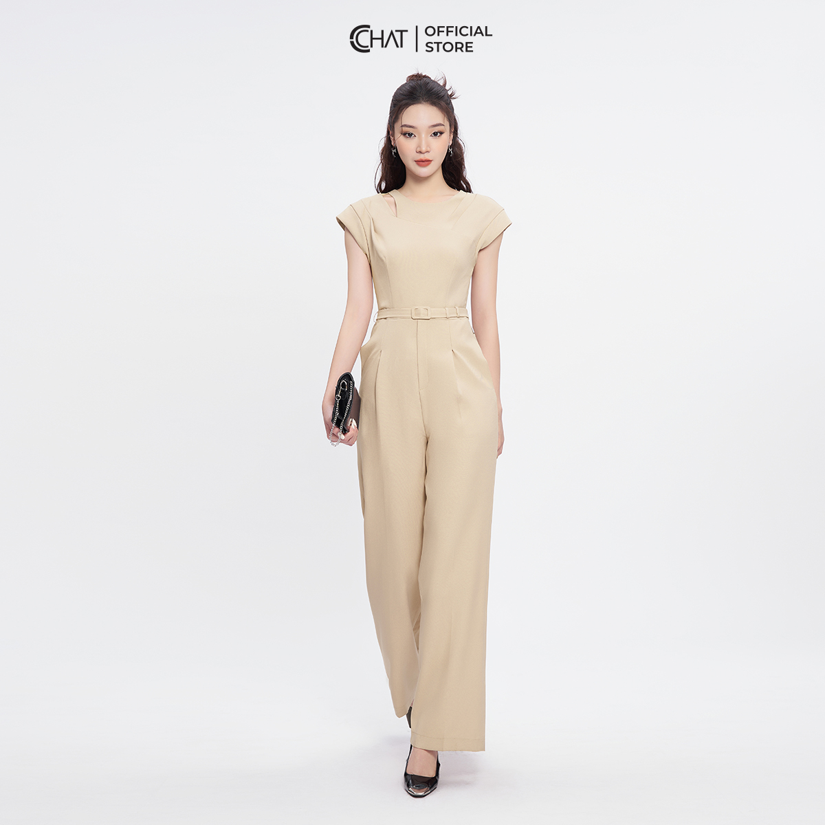 Jumpsuit Nữ CCHAT Kiểu Cutout Ly Vai Chất Tuytsi Cao Cấp Mềm Mịn 53JNS2001ST