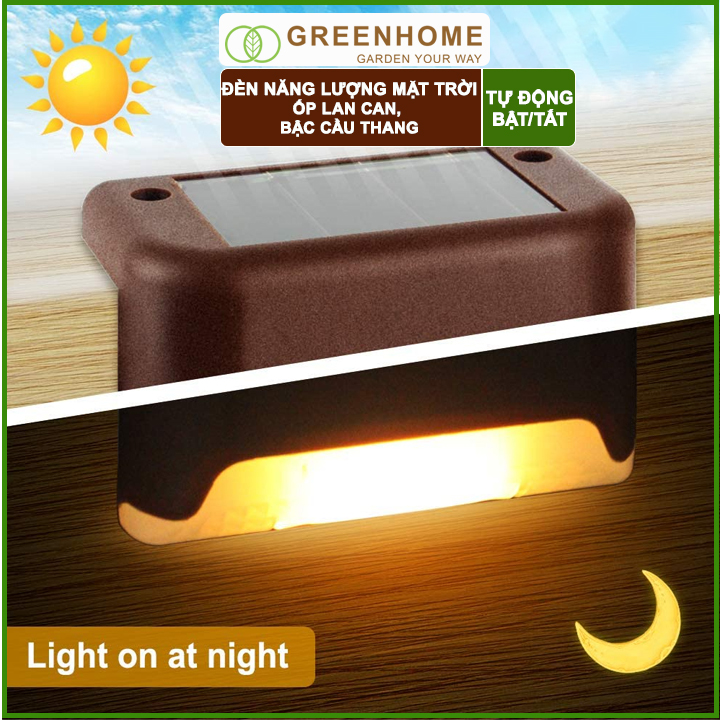 Đèn Led Năng Lượng Mặt Trời Greenhome, R8xc4,5cm, Vàng Ấm, Chống Nước, Ốp Lan Can, Trang Trí Ban Công, Sân Vườn