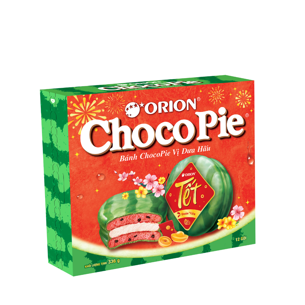 Hộp 12 gói bánh Orion ChocoPie Dưa Hấu (336g) - Bao bì Tết